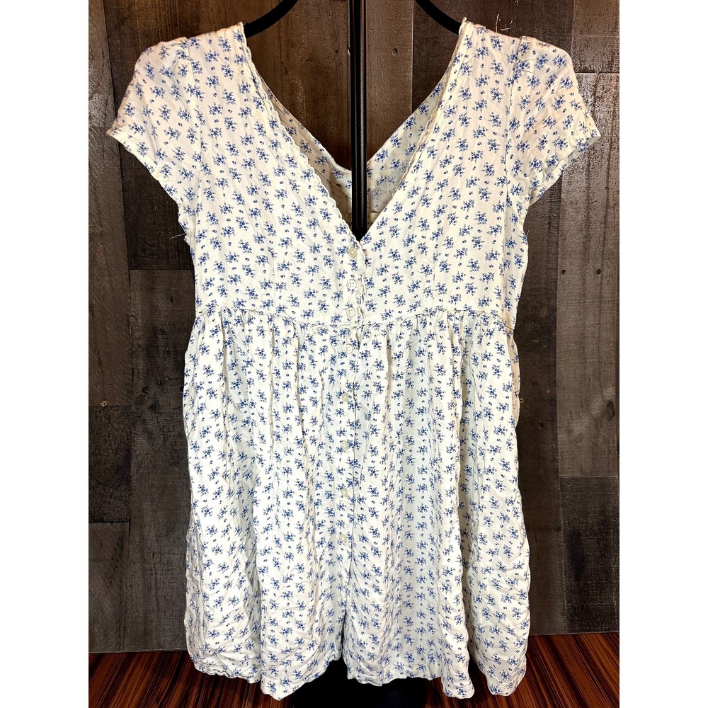 Denim & Supply Ralph Lauren Womens M Blue Floral Babydoll Tie Neck Blouse Boho